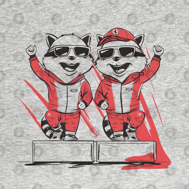 F1 funny Ferrari racoons, Carlos Sainz, Charles Leclerc, Formula 1 Graphic shirt (please send us a message if you want another custom design) by pitshopmerch@gmail.com